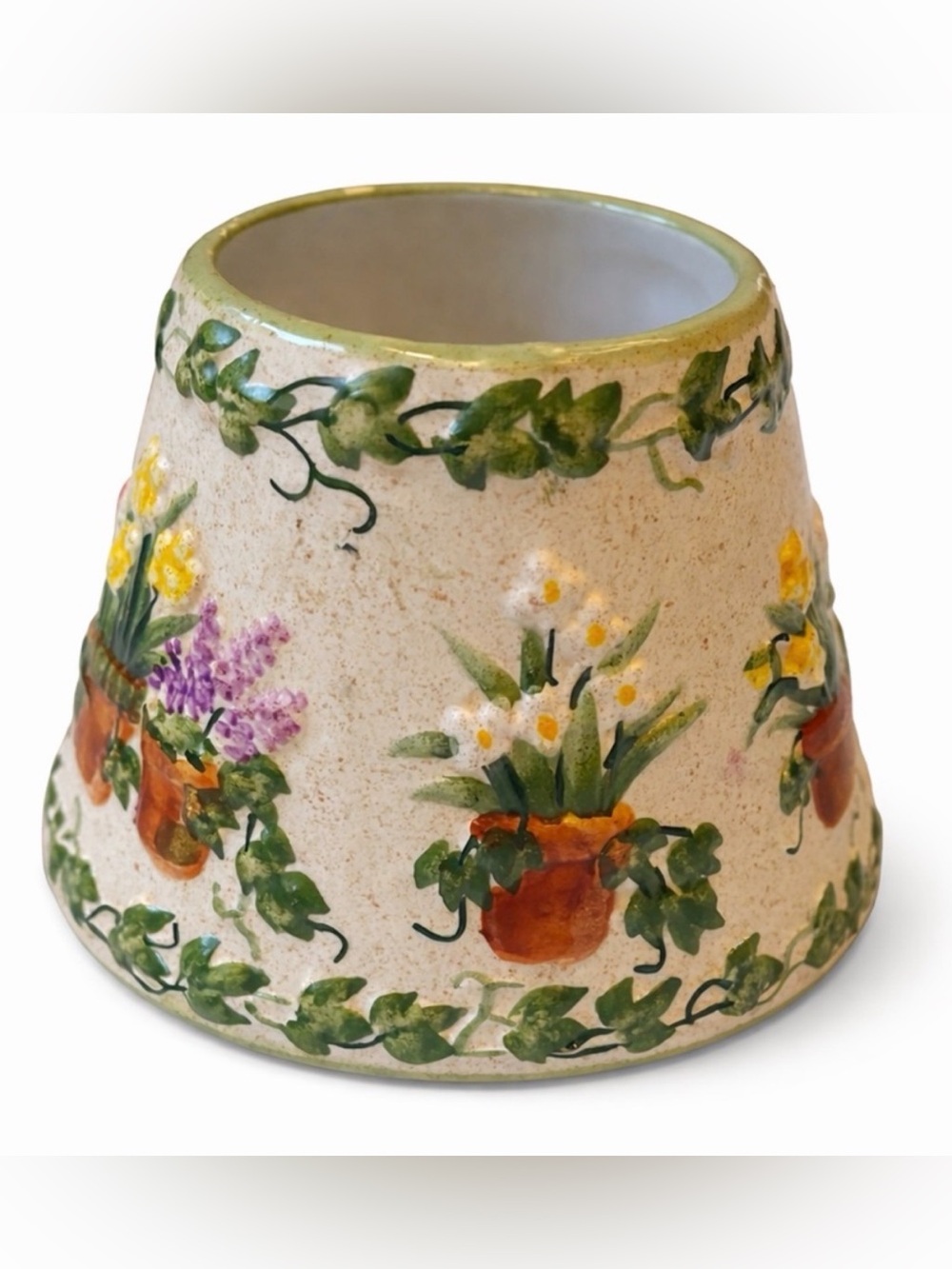 PAC Ceramic Candle Topper Small Floral Ivy Vintage Cottage Decor